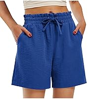 Shorts for Women 2024 Summer Drawstring Shorts Casual Lightweight Shorts with Pockets Loose Elastic High Waist Shorts