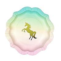 Talking Tables Pack of 12 Unicorn Party Paper Plates Super Cute and Adorable Birthdays, baby, bridal shower, Wedding decorations, Gold And Pastel colors, UNICORNPLATE