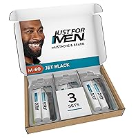 Mustache & Beard, Beard Coloring for Gray Hair, With Biotin Aloe and Coconut Oil for Healthy Facial Hair - Jet Black, M-60 (Pack of 3, Ecomm Friendly Packaging)
