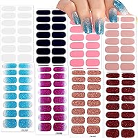 8 Sheets Semi Cured Gel Nail Strips Gradient Glitter Solid Color Nail Polish Wraps Self Adhesive Gel Nails Sticker Full Nail Wraps Multicolored Nail Gel Stickers for Women Girls Salon Nail Art