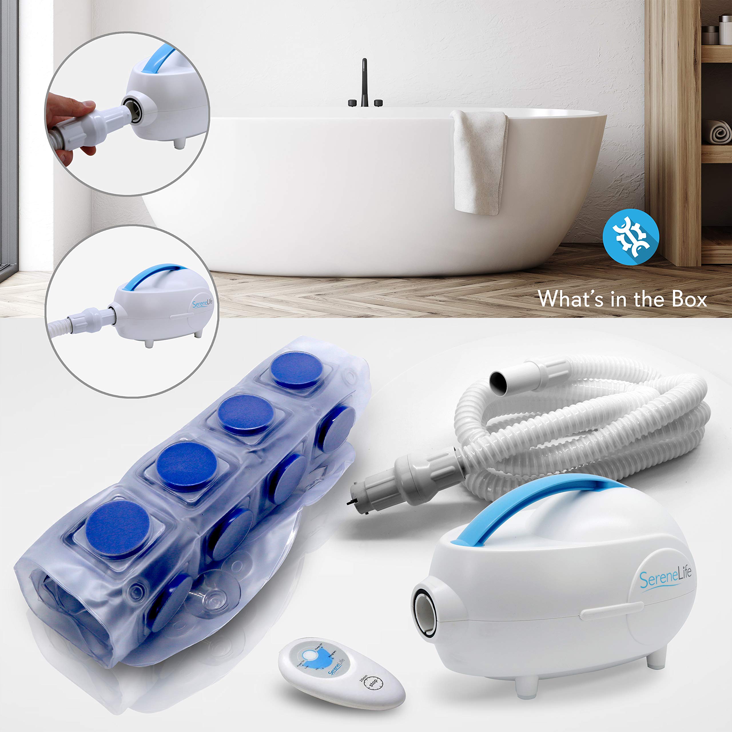 Portable Spa Bubble Bath Massager - Thermal Spa Waterproof Non-Slip Mat with Suction Cup Bottom, Motorized Air Pump & Adjustable Bubble Settings - Remote Control Included - Serenelife AZPHSPAMT24HT