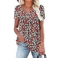 ROSELINLIN Women's Short Sleeve Shirts Long Sleeve Floral Summer Tops Loose Fit for Leggings