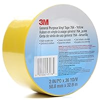 3M Vinyl Tape 764, General Purpose, 2 in x 36 yd, Yellow, 1 Roll, Light Traffic Floor Marking Tape, Social Distancing, Color Coding, Safety, Bundling