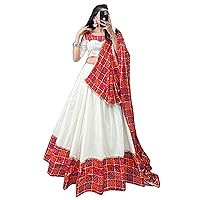 Indian Women Pure Cotton Traditional Gamthi Mirror Work Lace Border Muslim Lehnga Set 2342