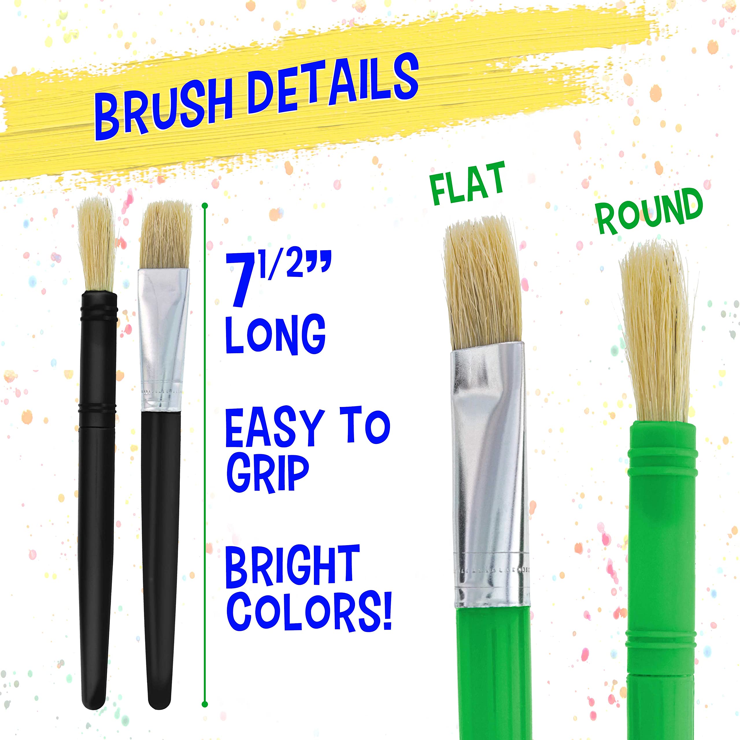 U.S. Art Supply 20-Piece Large Round and Flat Children's Hog Bristle Tempera Paint Brush Set - Fun Kid's Party, School, Student, Class Craft Painting - Beginners Starter Artist Painting Brush Kit