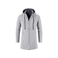 Sinzelimin Men's Hooded Cardigan Coat Fashion Slim Solid Color Long Hoodies Shawl Jumper Jacket Sweatshirts Overcoat Tops