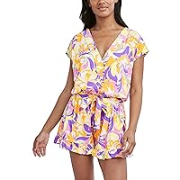 BCBGeneration womens Short Sleeve Romper Swimsuit Cover Up With Ruffle HemSwimwear Cover Up