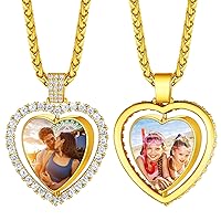 Custom4U Picture Necklace Personalized Photo for Men Women 18K Gold Plated/Black AAA CZ Angel Wings/Heart Medallion Customized Photo Memory Iced Out Pendant Chain 18-30 Inches,Hip Hop Jewelry+Gift Box