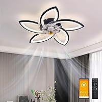 Quiet Ceiling Fan with Lighting, Black Ceiling Light, Dimmable with Fan, Remote Control, App, 3 Colour Temperatures, 6-Speed Ceiling Fans for Bedroom, Living Room, Dining Room, 70 cm
