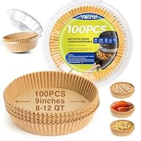 Vailnd Disposable Air Fryer Paper Liners, 9 Inch Max Xl Large Cooker Airfryer Parchment Paper Liners, 100Pcs Oil Proof Round Basket Bowl Liner Baking Paper for 8-12 QT Air Fryer Microwave