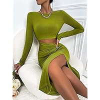 Women's Jeans Jeans for Women Cut Out Twist Front Slit Thigh Bodycon Dress (Color : Lime Green, Size : Small)
