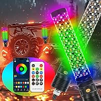 2PCS 1FT Fat Whip Light Spiral RGB LED Whip Lights with APP&Remote Control,Chasing Lighted Antenna Whips for UTV ATV Can-Am X3 RZR Can-Am Polaris Buggy Jeep Offroad Truck