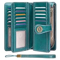 SENDEFN Wallets for Women Genuine Leather Credit Card Holder with RFID Blocking Large Capacity Wristlet