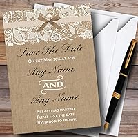 Vintage Burlap & Lace Personalized Wedding Save The Date Cards