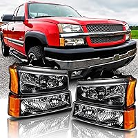 Black Amber Headlight Assembly Compatible with 2003-2006 Chevrolet Avalanche 1500 2500 + Silverado 1500 2500 3500