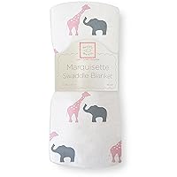 SwaddleDesigns Marquisette Swaddling Blanket, Premium Cotton Muslin, Pink Safari Fun