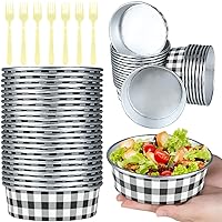 gisgfim 24 Set Black and White Party Supplies 18.6oz Paper Bowls Disposable Gingham Cups Racing Car Buffalo Plaid Snack Bowls Black White Checked Ice Cream Cups Serving Tableware Fork for Birthday