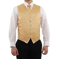 Vesuvio Napoli Men's Paisley Design Dress Vest & NeckTie GOLD Color Neck Tie Set for Suit Tux