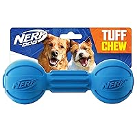 Nerf Dog Rubber Chew Barbell Dog Toy For Aggressive Chewers, Lightweight, Durable and Water Resistant, 7.5 Inches, For Medium/Large Breeds, Single Unit, Blue