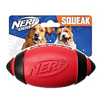 Nerf Dog Rubber Football Dog Toy with Interactive Squeaker, Lightweight, Durable and Water Resistant, 5 Inch Diameter for Medium/Large Breeds, Single Unit, Red