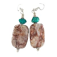 $100Tag Silver Hooks Certified Navajo Turquoise Native Dangle Earrings 18289-1 Made By Loma Siiva