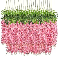 CEWOR 24pcs Wisteria Hanging Flowers 3.6ft Artificial Vines Fake Garland Silk Flower String for Wedding Party Garden Outdoor Greenery Home Wall Decoration (Pink)