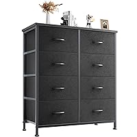 Dresser for Bedroom with 8 Fabric Drawers, Tall Chest Organizer Units for Clothing, Closet, Kidsroom, Storage Tower with Cabinet, Metal Frame, Wooden Top, Lightweight Nursery Furniture, Black