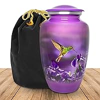 Trupoint Memorials - Urns for Human Ashes Adult Female, Burial Urns, Decorative Urns, Funeral Urns, Cremation Urns for Women and Men - Purple, Hummingbird, Large