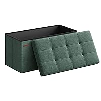 SONGMICS 30 Inches Folding Storage Ottoman Bench, Storage Chest, Foot Rest Stool, Bedroom Bench with Storage, Retro Green ULSF047C01
