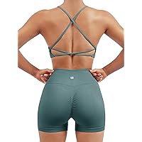 SUUKSESS Women Seamless Workout Sets Strappy Sports Bra High Waist Booty Shorts Outfits