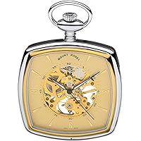 Skeleton Pocket Watch Open Face Two Tone Squared Case - 17 Jewel - Presentation Box