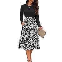 Maggeer Womens Modest Fall Long Sleeve Pockets Ribbed Midi Dress for Work & Everyday Wear
