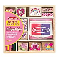 Melissa & Doug Wooden Stamp Set: Friendship - 9 Stamps, 5 Colored Pencils, and 2-Color Stamp Pad - FSC Certified
