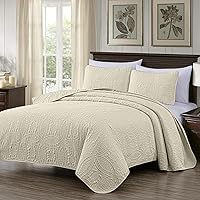 Chezmoi Collection Austin 3-Piece Oversized Bedspread Coverlet Set (Queen, Ivory)