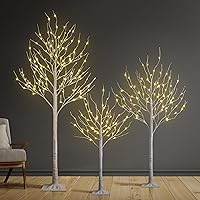Set of 3 Lighted Birch Tree 4FT 6FT and 8FT LED Artificial Tree for Decoration Inside and Outside, Home Patio Wedding Festival Christmas Decor, Warm White