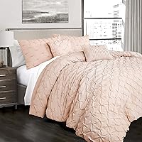 Ravello Pintuck Comforter Set - Luxe 5 Piece Textured Bedding Set - Traditional Glam & Farmhouse Inspired Bedroom Decor - Full/ Queen, Blush