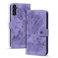 Flip Case Compatible with Samsung Galaxy A15, Premium PU Leather Magnetic Closure Cover with Full Body Shockproof Wallet Phone Case Samsung Galaxy A15 - Cherry Purple