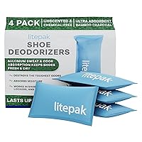Litepak Shoe Deodorizer and Odor Eliminator Activated Charcoal Odor Absorber for Shoes and Gym Bags, Natural Bamboo Air Freshener for Boots, Closet Or Car (4 Pack)