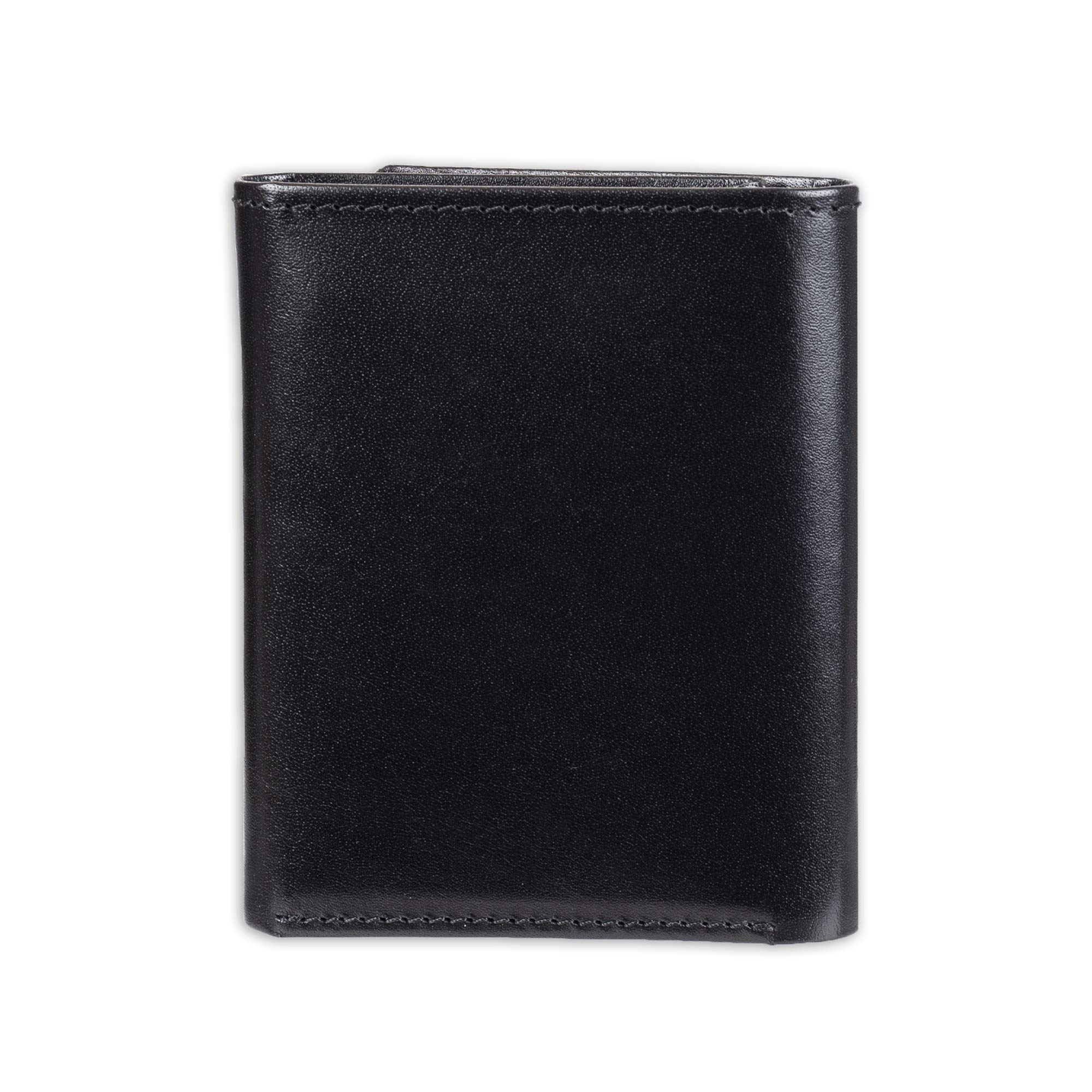 Guess Men's Leather Trifold Wallet With ID Window, Credit Card Slots, Bill Compartment, Extra Storage, and Gift Box Packaging