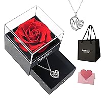 Mothers Day Gifts Preserved Red Real Rose with Mom Necklace,Romantic Gifts,Jewelry Boxes with Necklace