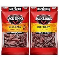 Jack Link's Beef Jerky, Sweet & Hot + Teriyaki – Flavorful Meat Snack, Made with 100% Beef – 1/2 Pounder Bag (Pack of 2)