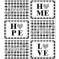 Love Family Placemats Set of 6 Buffalo Plaid Plastic Table Mats Black and White Plaid Place Mats Love Home Checkered Table Decoration for Seasonal Kitchen Dining Table Decor 17 x 13Inch