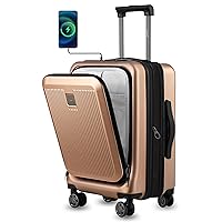 LUGGEX Carry on Luggage 22x14x9 Airline Approved, PC Hard Shell Suitcase with Front Pocket, Expandable Luggage with USB Port (Champagne, 20 Inch, 36.7L)