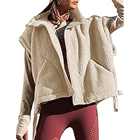 Flygo Womens Oversized Fleece Jacket Vest Fuzzy Sherpa Button Down Outerwear Sleeveless Winter Jackets with Pockets