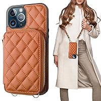 Bocasal Crossbody Wallet Case for iPhone 12 Pro Max, RFID Blocking PU Leather Zipper Handbag Purse Flip Cover, Kickstand Folio Case with Card Slots Holder Wrist Strap Lanyard 5G 6.7 Inch (Brown)