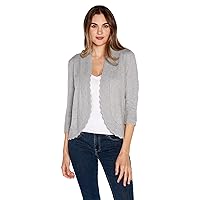 Women's Lightweight Cardigan Shrug with 3/4 Sleeves and Scalloped Edging