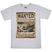 STAR WARS Men's Baby Yoda Child Mandalorian Wanted Poster T-Shirt Heather Grey