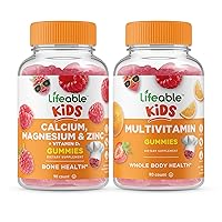 Lifeable Calcium Magnesium & Zinc Kids + Multivitamin Kids, Gummies Bundle - Great Tasting, Vitamin Supplement, Gluten Free, GMO Free, Chewable Gummy