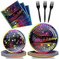 gisgfim 96 Pcs Music Party Plates and Napkins Party Supplies Musical Notes Party Tableware Set Music Note Karaoke Decorations Favors for Birthday Baby Shower for 24 Guests