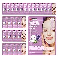 Original Derma Beauty Collagen Face Masks 24 PK Soothing & Calming Lavender Face Mask Skin Care Sheet Masks Set for Beauty & Personal Care Korean Face Mask
